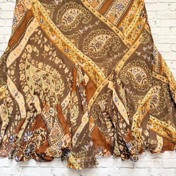 Ralph Lauren Y2K Silk Brown Paisley A-Line Skirt - Picture 4 of 10